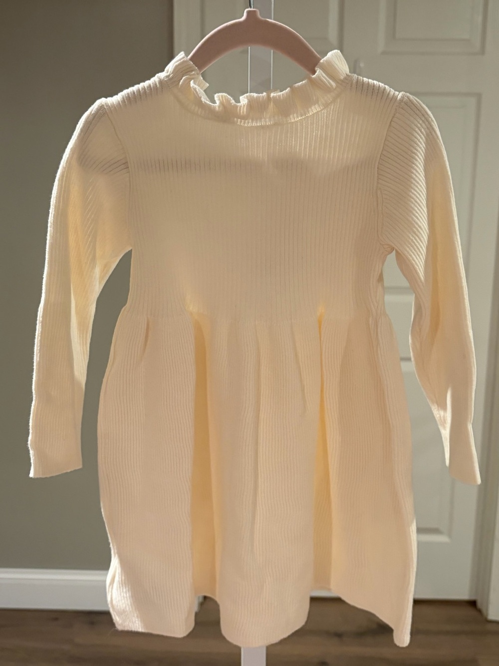 GAP Cream Ribbed Ruffle-Neck Long-Sleeve Dress - Picture 3 of 3